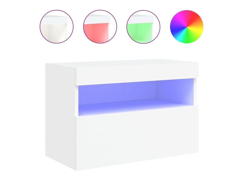 Meuble tv - banc tv - meuble de rangement mural avec lumières led blanc 60x30x40 cm - Conforama A