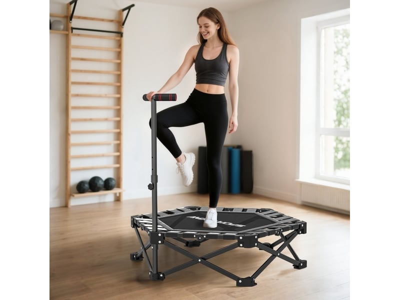 Trampoline fitness pliable 104 x 104 cm – noir – poignée en t réglable, charge maximale 120 kg - Conforama B
