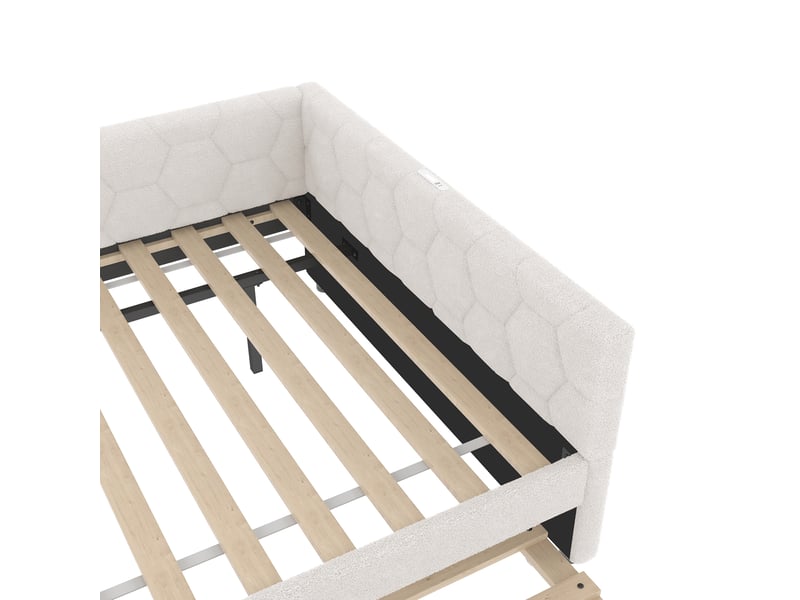 Lit simple 90x200 cm velours blanc led, tiroir gigogne, usb et usb-c, sans matelas - Conforama E