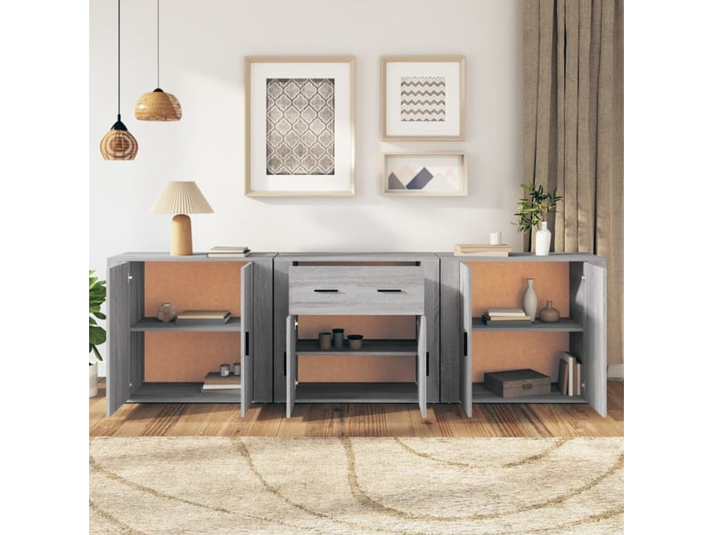  Buffets 3 pcs - bahut - meuble de rangement sonoma gris bois d'ingénierie  - Conforama C