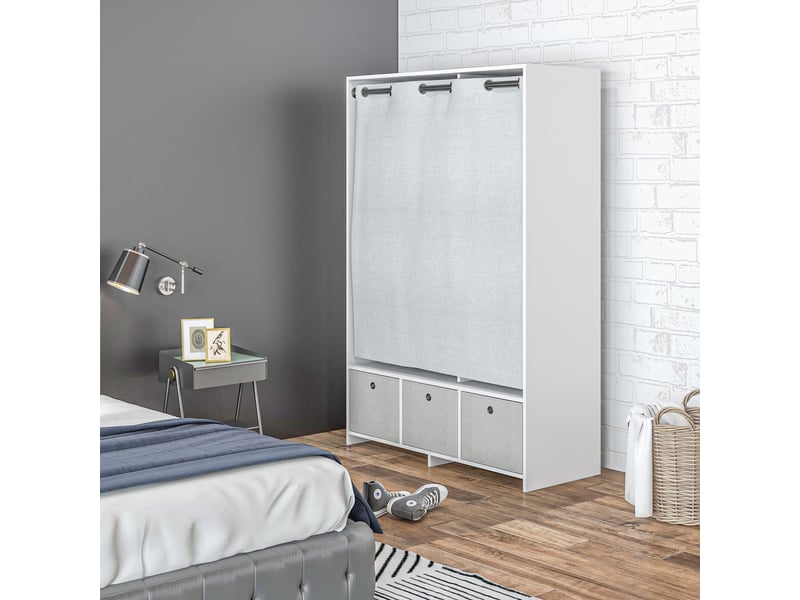  Armoire penderie armoire de rangement avec tringle rideaux 3 tiroirs en tissu amovibles blanc 105 x 48 x 160 cm  - Conforama W