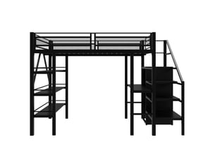 Lit mezzanine 140x200 cm <strong>MERAX</strong>  <strong>lit enfant noir</strong> coloris noir