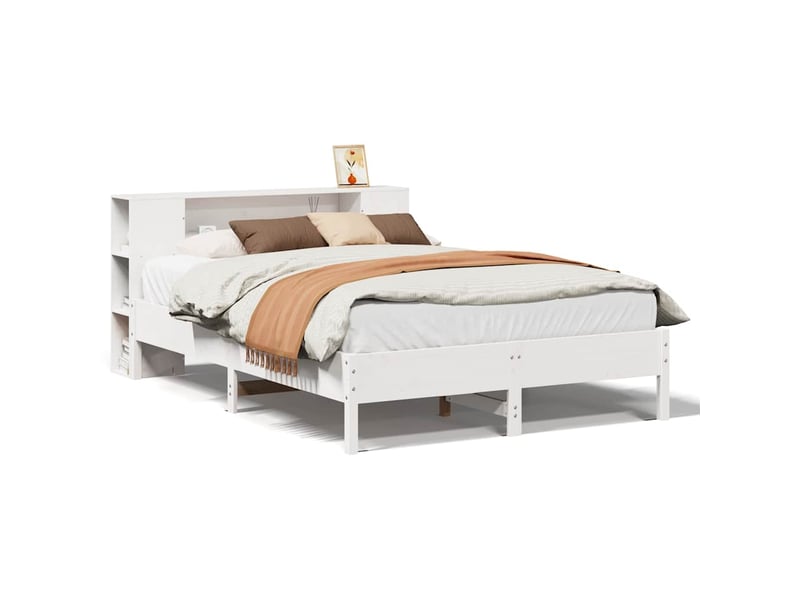  Lit double- lit adulte -  lit bibliothèque sans matelas blanc 135x190 cm bois pin massif  - Conforama A