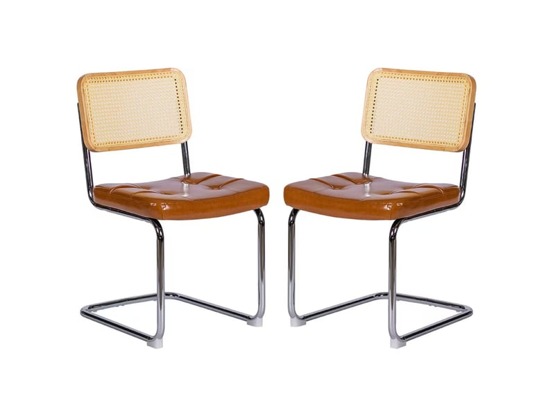  Chaise de salle à manger lot de chaises 4 pièces revêtement similicuir pieds chromés style moderne style mid-century dossier et assise rembourrés conception breuer  - Conforama A