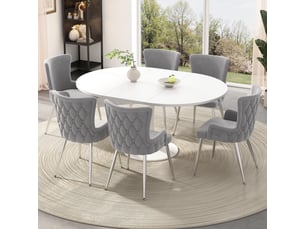 Lot de 6 chaises de salle à manger avec pieds métalliques  - style moderne, velours gris et argenté