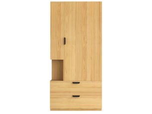 Armoire penderie 70x50x170 cm - grand rangement - avec tiroirs - bois - pour chambre - garde-robe - mobilier fonctionnel - bois naturel