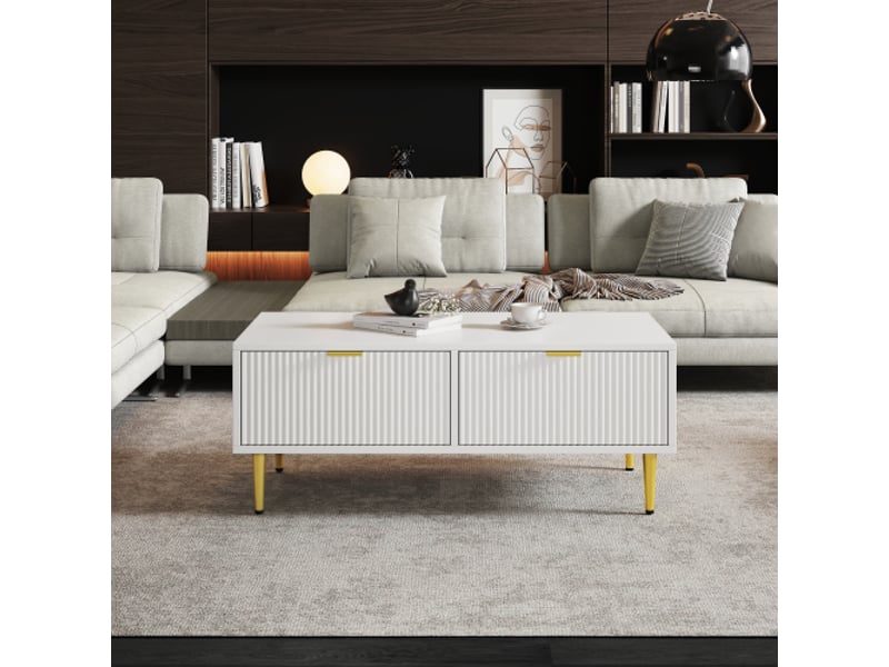  Table basse rectangulaire blanc avec 2 tiroirs - 50x110 cm mdf table basse blanc - Conforama D