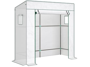 Serre de jardin 196x77x197 cm porte enroulable métal blanche