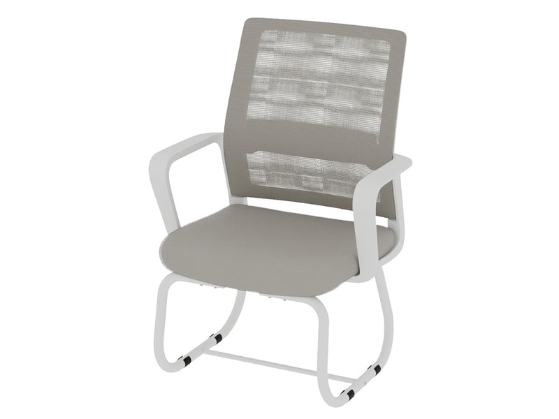  Chaise de bureau fixe en tissu et maille grise blanche, structure métal en arc, pour travail et accueil  - Conforama A