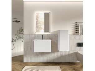 Armoire de salle de bain murale avec miroir led et meuble latéral, design moderne, pour salle de bain, blanc