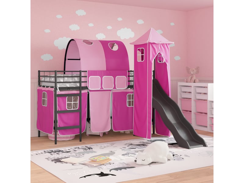  Cadre de lit superposé pour enfants - lit jeune noir et rose 90 x 190 cm  - Conforama C