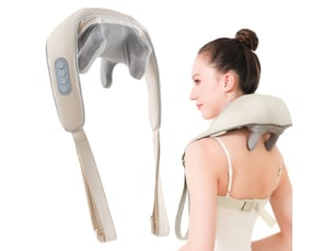 Massageur electrique 6d avec chaleur usb rechargeable beige pour nuque dos epaules et jambes