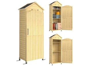 Armoire de jardin en bois extra haute, étagère réglable, porte magnétique, toit galvanisé, ventilation