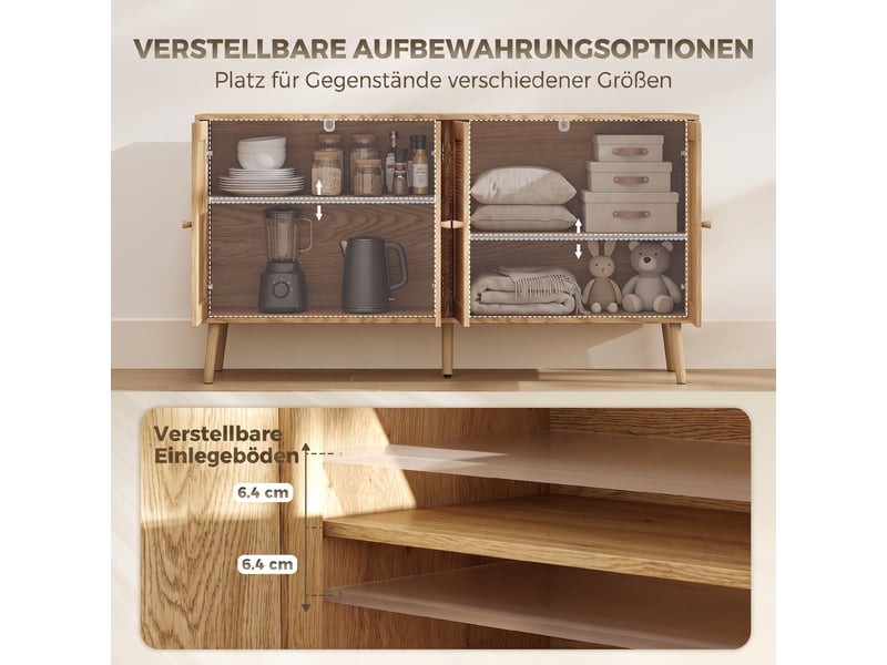  Buffet 4 portes avec étagères réglables coloris naturel 140 x 40 x 75 cm  - Conforama D