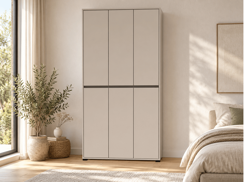  Armoire meuble à chaussures 6 portes coloris cachemire - longueur 103 x profondeur 34 x hauteur 210 cm  - Conforama B