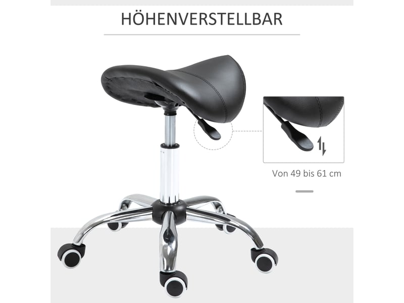  Tabouret de bureau selle,49x61 cm,avec roulettes hauteur réglable,similicuir,noir  - Conforama D