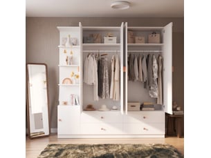 Armoire combinée modenvie avec 3 tringles et 4 tiroirs, 225 x 45 x 200 cm, blanche