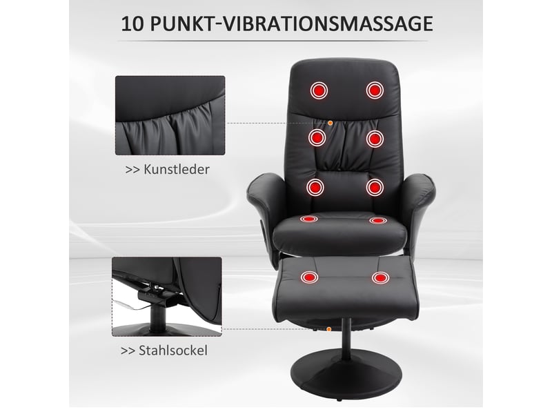 Fauteuil relax massant,76x81x105 cm,avec repose-pieds,similicuir,noir - Conforama D