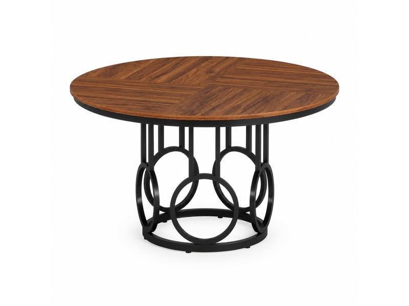  Table de salle à manger ronde 120x120x75 cm marron foncé et noir, plateau mdf, pour 4 à 6 personnes  - Conforama A
