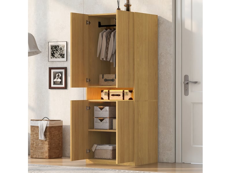  Armoire avec compartiment éclairé led 70x55x180 cm, mdf, blanc et coloris bois  - Conforama B