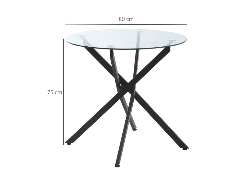  Table de salle à manger ronde avec pieds réglables pour cuisine ø 80×75 cm en verre et acier noir  - Conforama D