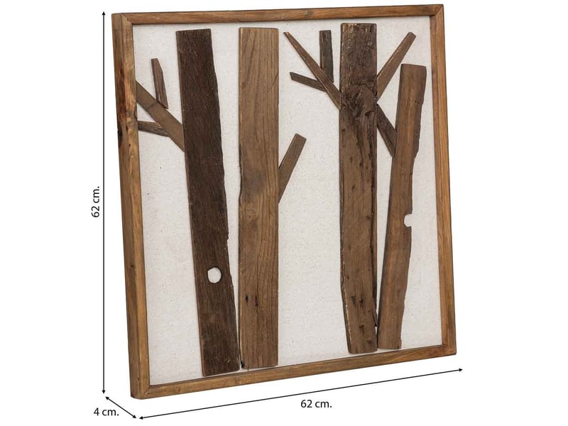 Tableau en bois recyclé fait main relief brun et blanc 62x4x62 cm h - Conforama C