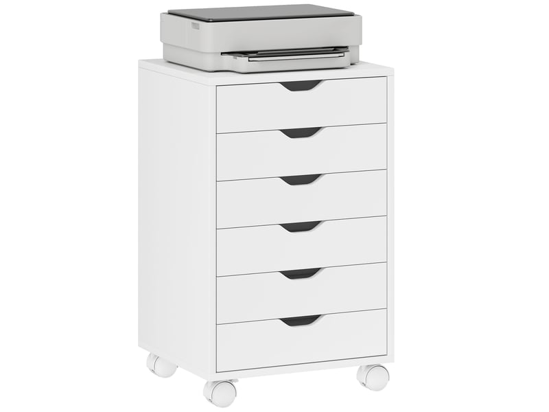  Caisson de bureau 6 tiroirs sur roulettes blanc 40 x 35 x 63 cm  - Conforama A