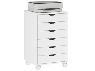 Caisson de bureau 6 tiroirs sur roulettes blanc 40 x 35 x 63 cm