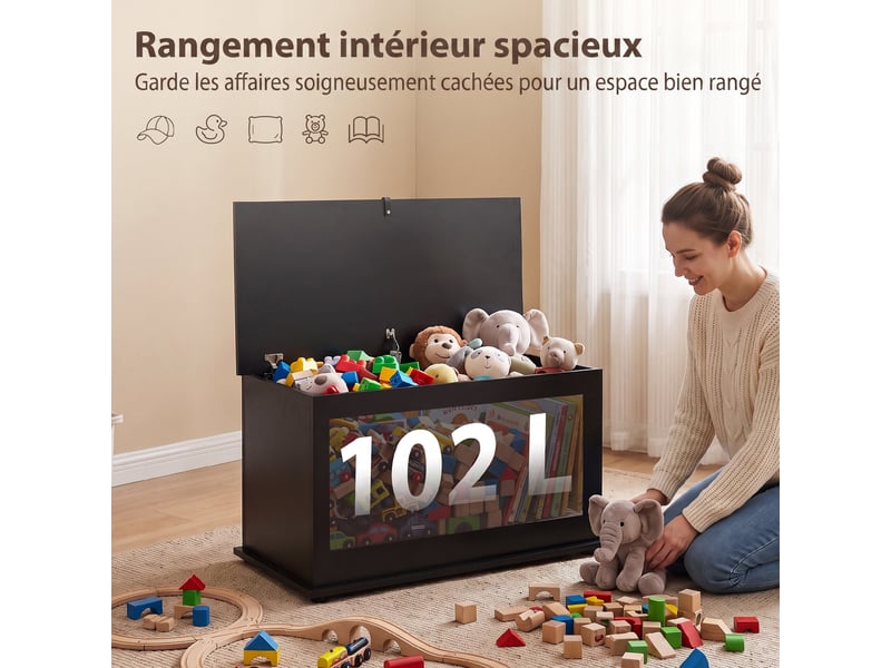  Coffre de rangement avec couvercle rabattable noir 80 x 40 x 45 cm  - Conforama E