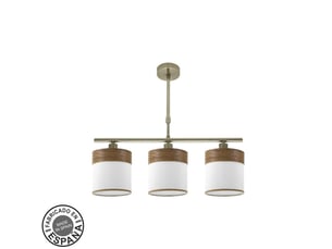 Lampe de plafond fabrilamp cloe cuirblanc-bois foncé 3 x e14 hauteur réglable 44-61 cm 55x14 cm
