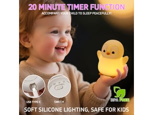 Veilleuse pingouin led pour enfants, lampe en silicone souple rechargeable, 2 niveaux de luminosité