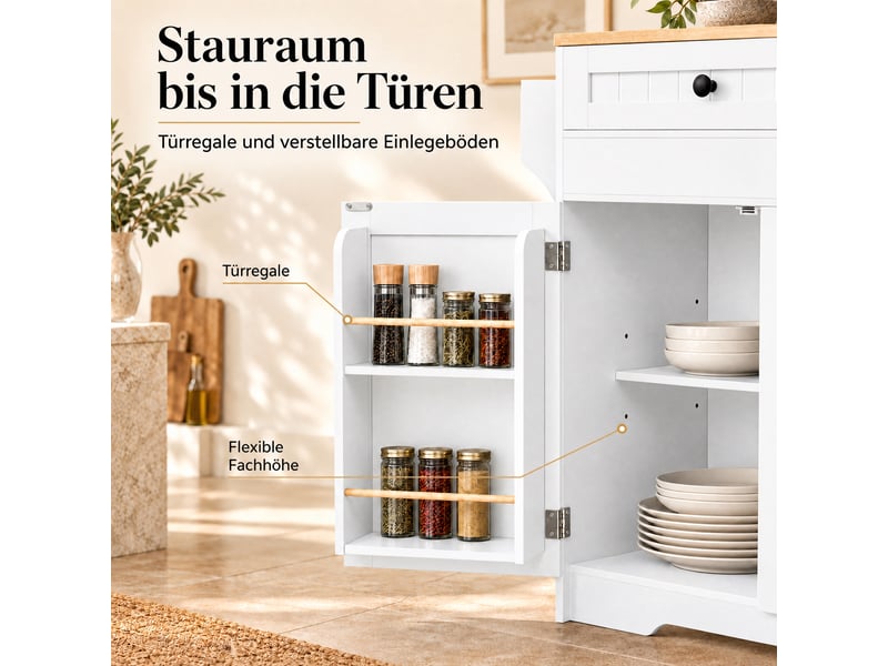  Îlot de cuisine 188.6x36.7x91 cm - extensible - grand rangement - sur roulettes - avec tiroirs - mdf - gain de place - plan de travail - beige clair CozyNest - Conforama E