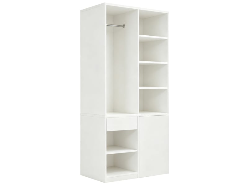  Armoire de rangement 70 x 50 x 170 cm – blanche – penderie, étagères ouvertes et 4 tiroirs pratiques  - Conforama D