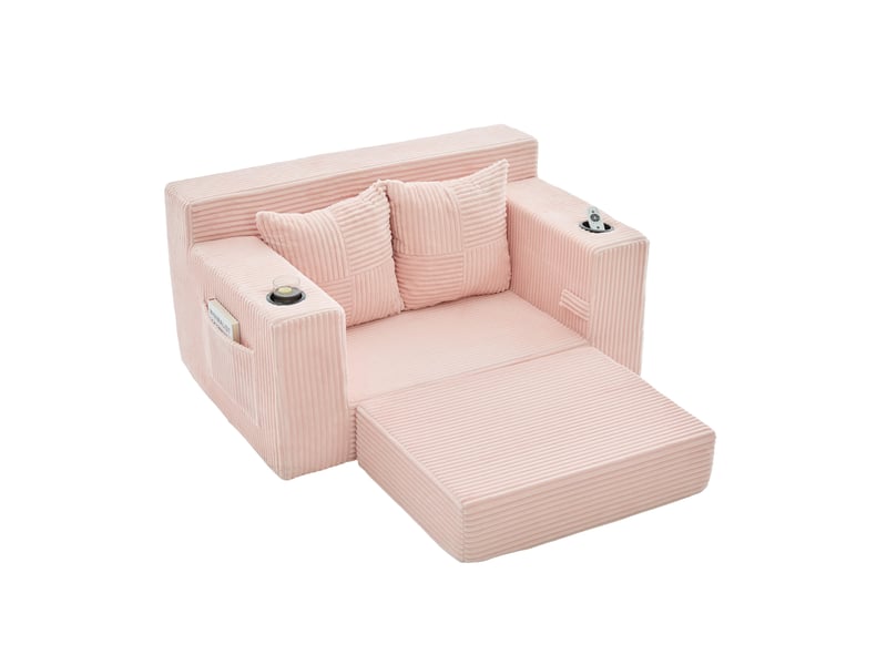  Canapé-lit 2 places 151x133x64 cm avec 2 coussins et porte-gobelet rose  - Conforama A