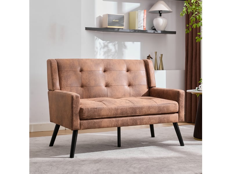  Canapé droit 2 places 119x75x88 cm, coussin haute densité, pieds en bois, pour salon, chambre et bureau, suède, café  - Conforama B