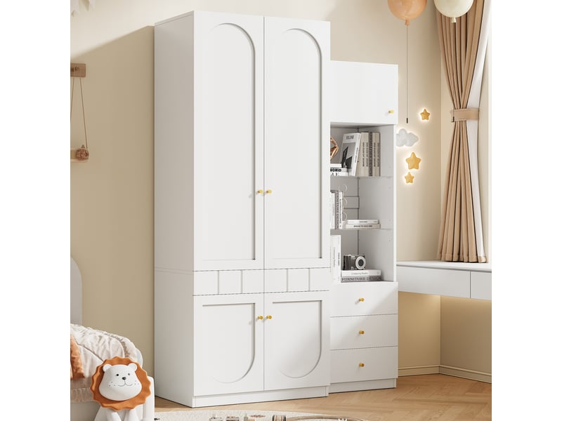 Ensemble meuble de chambre comprenant une armoire 2 portes 80x50x200cm et une vitrine 50x40x180cm en blanc laqué - Conforama B