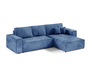 Canapé d'angle réversible convertible ULTRA 4 places Velours côtelé bleu avec coffre de rangement