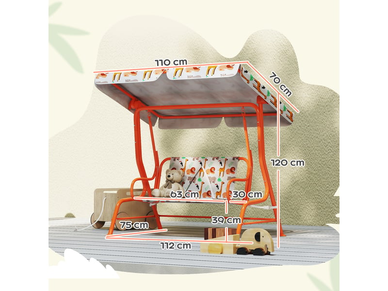  Balançoire enfant 2 places, 112 x 75 x 120 cm, orange  - Conforama D