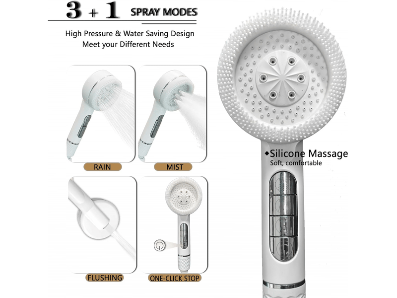  Pommeau de douche haute pression, pommeau de douche à économie d'eau avec flexible de 1,5 m, blanc  - Conforama B