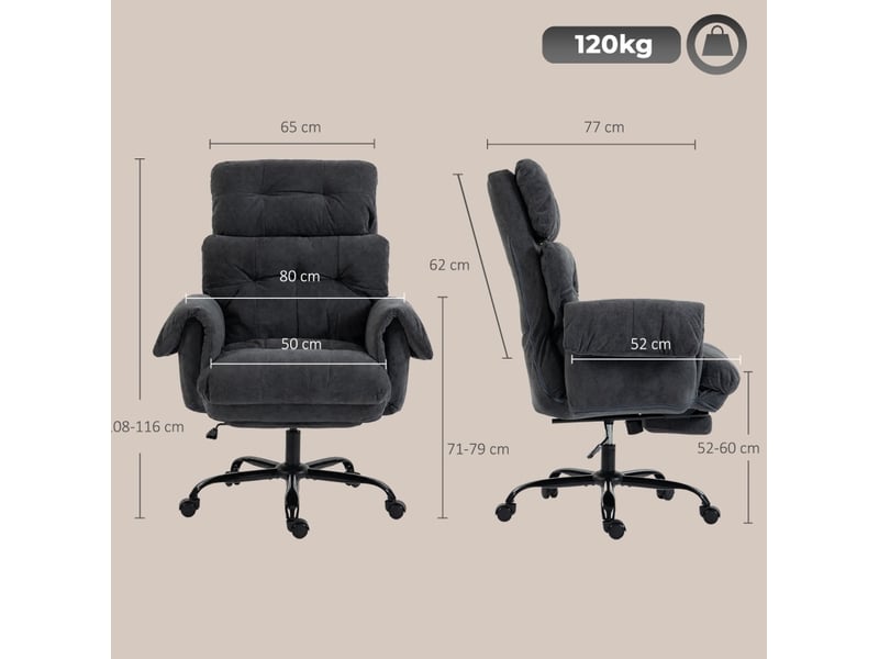  Fauteuil de bureau 80 x 77 cm – gris foncé – dossier inclinable à 135°, repose-pieds et roulettes  - Conforama C