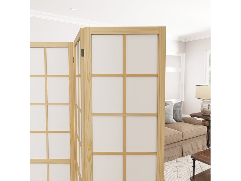 Paravent 4 panneaux pliable, séparateur d’espace et brise-vue intérieur en bois et tissu naturel 160 × 170 cm - Conforama D