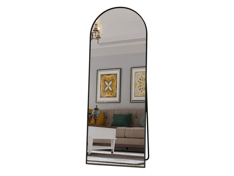 Miroir sur pied 162x53 cm,grand miroir pleine longueur,miroir mural arqué moderne ,cadre en aluminium,verre trempé hd,noir - Conforama A