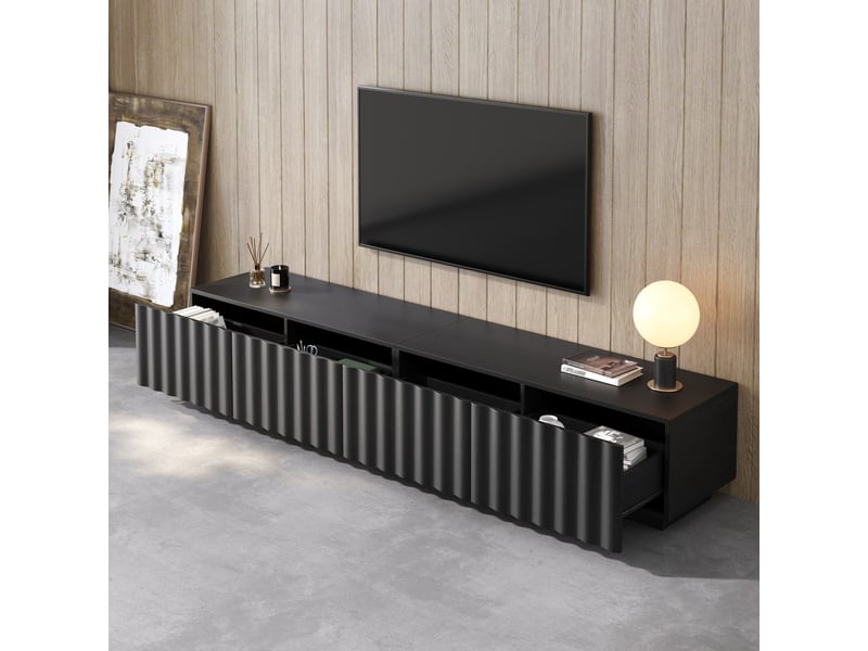  Meuble tv moderne avec façade ondulée, grand rangement et système push-to-open pour salon  - Conforama E