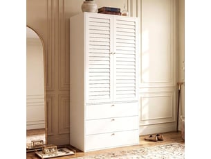 Armoire blanche 2 portes avec 3 tiroirs et penderie 90x50x200 cm