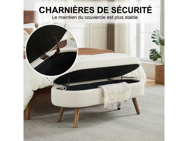  Banc de rangement 110x40x42 cm beige en chenille, coffre ventilé compact pour chambre, entrée ou salon  - Conforama E