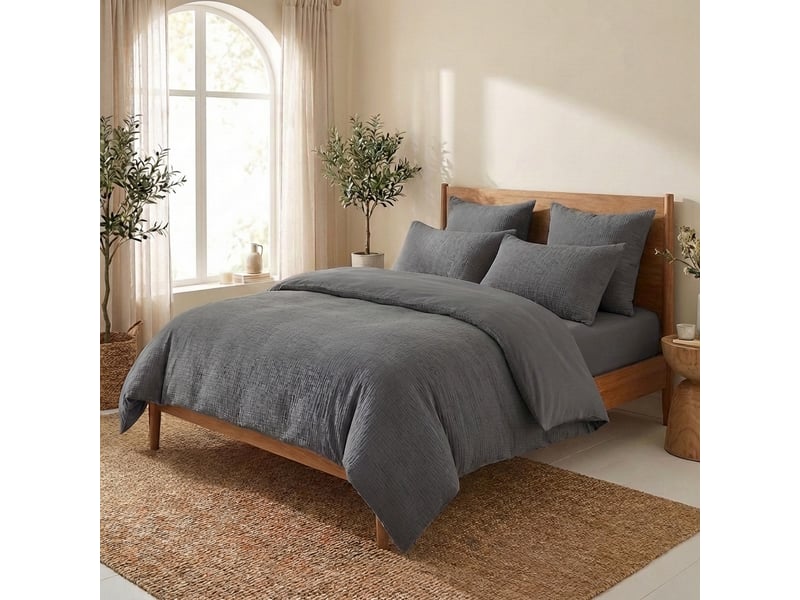  Lot 2 taies d'oreiller 50x70 cm gaze de coton - coton 57 fils charbon PD25494 - Conforama B