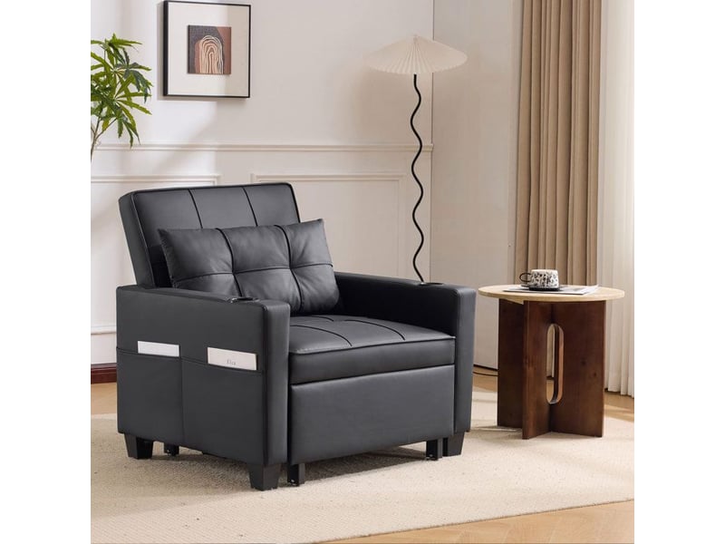  Canapé-lit extensible 3-en-1 - noir - porte-gobelets - connexion usb - gain de place noir - Conforama C