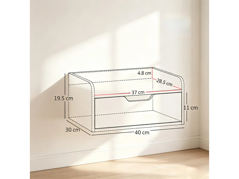  Lot de 2 tables de chevet murales avec tiroir, design moderne et plateau rebordé  - Conforama C