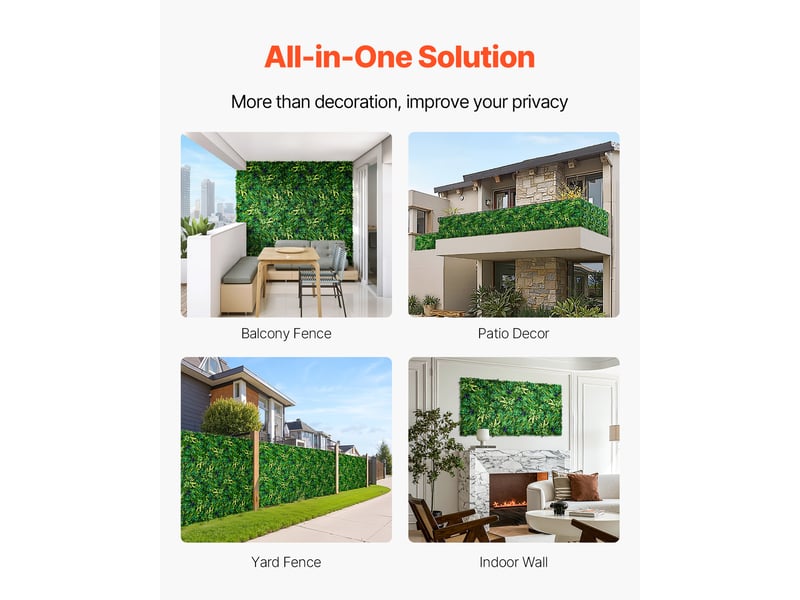 Mur vegetal artificiel, 8 pcs, panneau mural decoratif plante artificielle 3d emboitable, 50x50 cm, pour decoration interieure exterieure, couverture de cloture en lierre, brise-vue mural jardin  - Conforama E