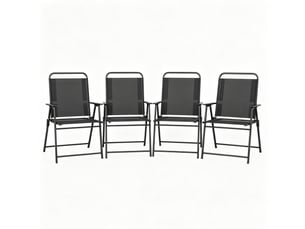 Lot de 4 chaises pliantes de jardin noires, dossier haut et accoudoirs, structure en métal, pour terrasse